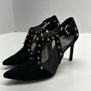 Stuart Weitzman Saunter Studded Suede Ankle Heeled Pumps Heels Black Size 6.5